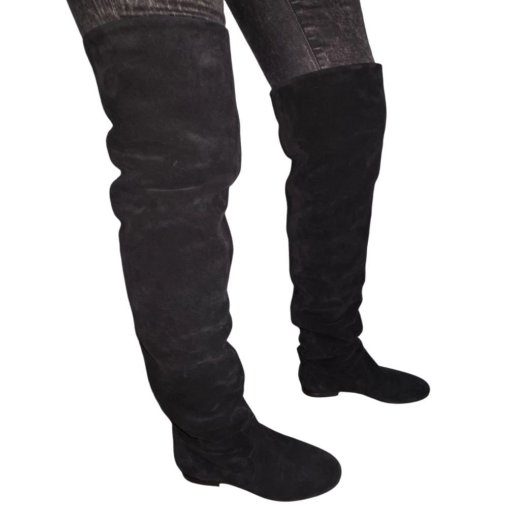 Isabel Marant Rare Over The Knee Black Real Suede Leather Slouchy Boots 7.5 38